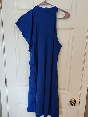 Blue One-Shoulder Ruffle Women’s Dress